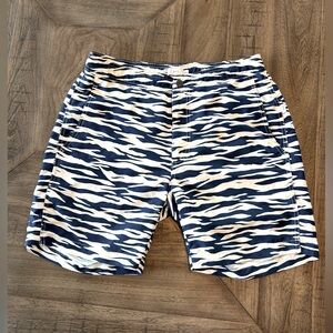 Onia Calder Men’s Blue Zebra Print Beach Swim Trunks 7” Size Large